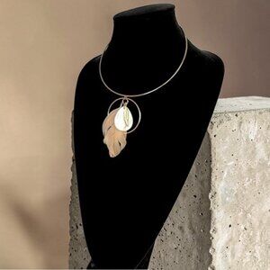 Express Pale Pink Feather & Stone Gold Wire Collar Necklace   ✨NWT✨